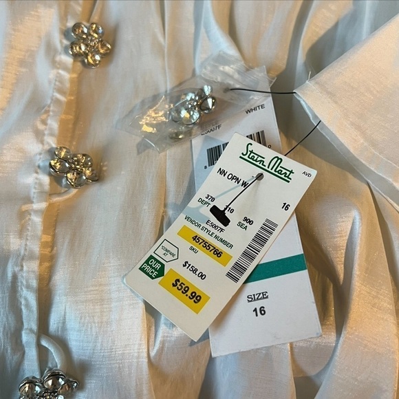 White Ruffle Evening Blouse with Rhinestone Buttons by Chetta B Blouse - Picture 7 of 9